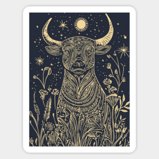 Celestial Sacred Bull – Mythical Power Under the Moon Sticker