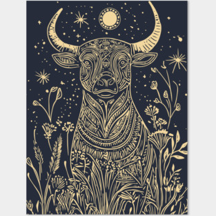 Celestial Sacred Bull – Mythical Power Under the Moon Posters and Art