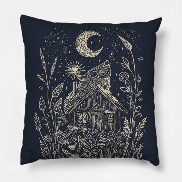 Mystical Cabin in the Forest – A Celestial Refuge Under the Moon Pillow by TuncGK