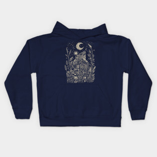 Mystical Cabin in the Forest – A Celestial Refuge Under the Moon Kids Hoodie