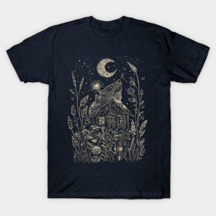 Mystical Cabin in the Forest – A Celestial Refuge Under the Moon T-Shirt