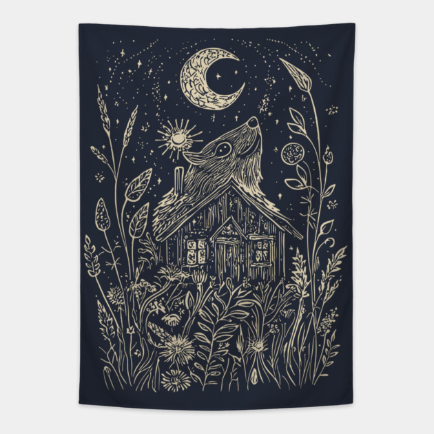 Mystical Cabin in the Forest – A Celestial Refuge Under the Moon Tapestry by TuncGK