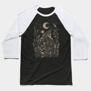 Mystical Cabin in the Forest – A Celestial Refuge Under the Moon Baseball T-Shirt