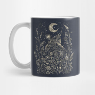 Mystical Cabin in the Forest – A Celestial Refuge Under the Moon Mug