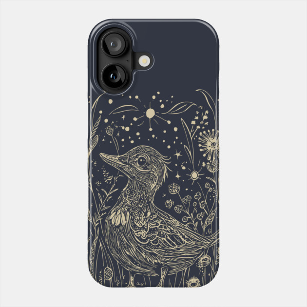 Moonlit Duck in the Meadow – A Tranquil Nighttime Scene Phone Case by TuncGK