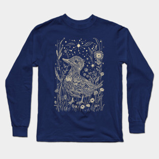 Moonlit Duck in the Meadow – A Tranquil Nighttime Scene Long Sleeve T-Shirt