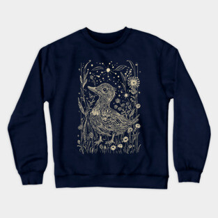Moonlit Duck in the Meadow – A Tranquil Nighttime Scene Crewneck Sweatshirt