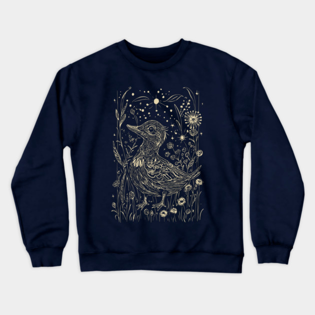 Moonlit Duck in the Meadow – A Tranquil Nighttime Scene Crewneck Sweatshirt by TuncGK