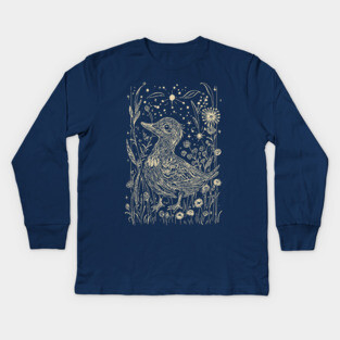 Moonlit Duck in the Meadow – A Tranquil Nighttime Scene Kids Long Sleeve T-Shirt