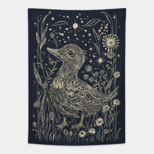 Moonlit Duck in the Meadow – A Tranquil Nighttime Scene Tapestry