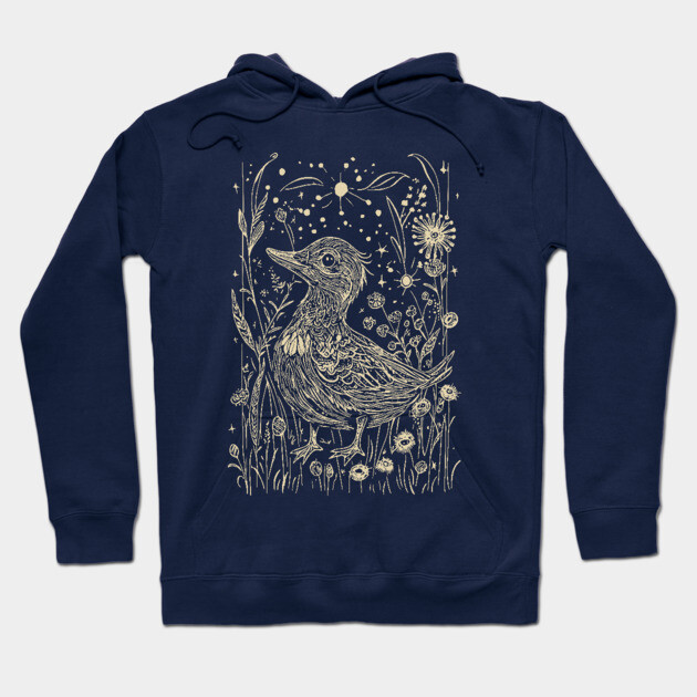 Moonlit Duck in the Meadow – A Tranquil Nighttime Scene Hoodie by TuncGK