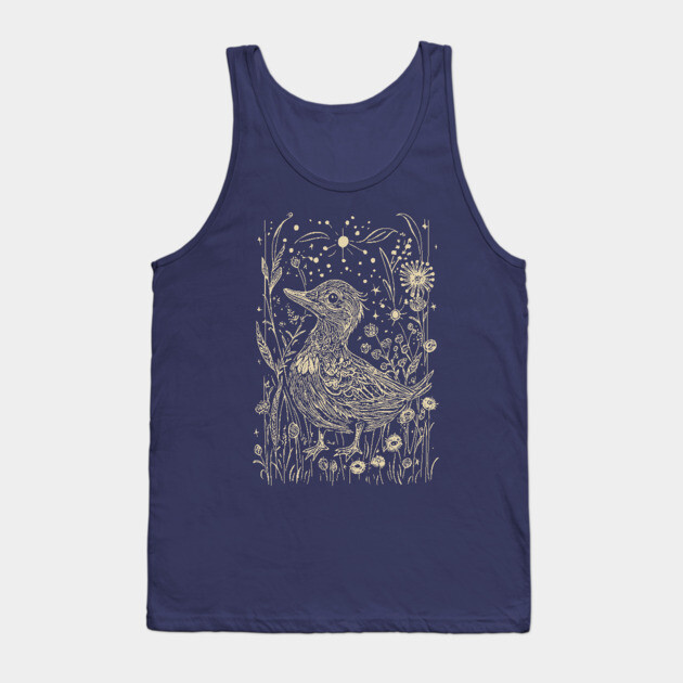 Moonlit Duck in the Meadow – A Tranquil Nighttime Scene Tank Top by TuncGK