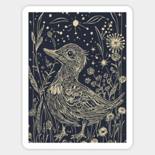 Moonlit Duck in the Meadow – A Tranquil Nighttime Scene Sticker
