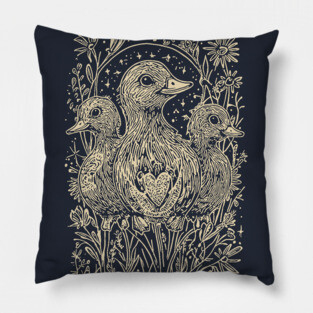 Celestial Ducklings Under the Moon – Family, Nature, and Cosmic Harmony Pillow