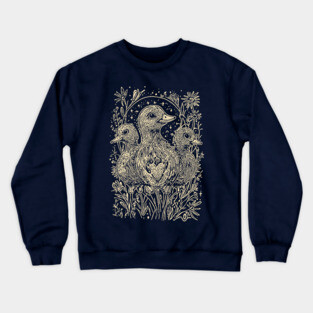 Celestial Ducklings Under the Moon – Family, Nature, and Cosmic Harmony Crewneck Sweatshirt