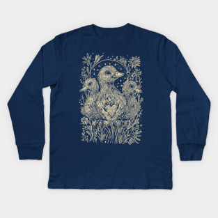 Celestial Ducklings Under the Moon – Family, Nature, and Cosmic Harmony Kids Long Sleeve T-Shirt