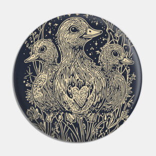 Celestial Ducklings Under the Moon – Family, Nature, and Cosmic Harmony Pin
