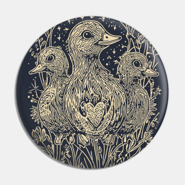 Celestial Ducklings Under the Moon – Family, Nature, and Cosmic Harmony Pin by TuncGK