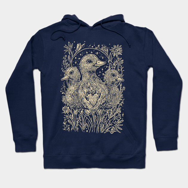 Celestial Ducklings Under the Moon – Family, Nature, and Cosmic Harmony Hoodie by TuncGK