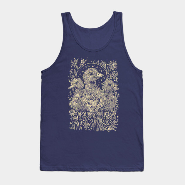 Celestial Ducklings Under the Moon – Family, Nature, and Cosmic Harmony Tank Top by TuncGK