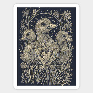 Celestial Ducklings Under the Moon – Family, Nature, and Cosmic Harmony Sticker