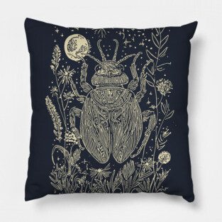 Mystical Scarab Under the Moon – Celestial Egyptian Symbol of Renewal Pillow