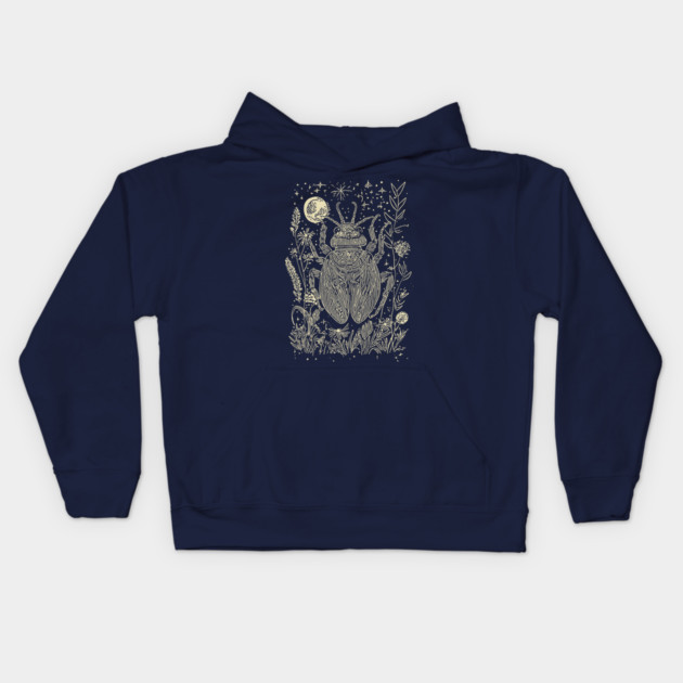 Mystical Scarab Under the Moon – Celestial Egyptian Symbol of Renewal Kids Hoodie by TuncGK