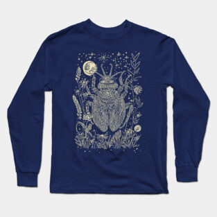 Mystical Scarab Under the Moon – Celestial Egyptian Symbol of Renewal Long Sleeve T-Shirt