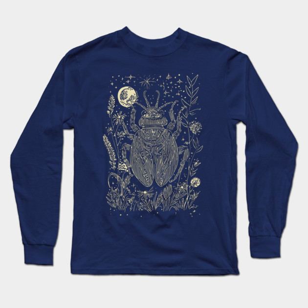 Mystical Scarab Under the Moon – Celestial Egyptian Symbol of Renewal Long Sleeve T-Shirt by TuncGK
