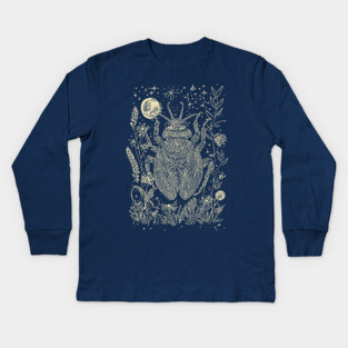 Mystical Scarab Under the Moon – Celestial Egyptian Symbol of Renewal Kids Long Sleeve T-Shirt