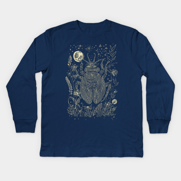 Mystical Scarab Under the Moon – Celestial Egyptian Symbol of Renewal Kids Long Sleeve T-Shirt by TuncGK