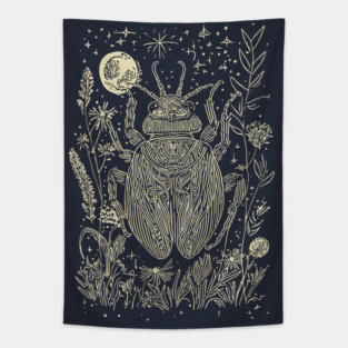 Mystical Scarab Under the Moon – Celestial Egyptian Symbol of Renewal Tapestry