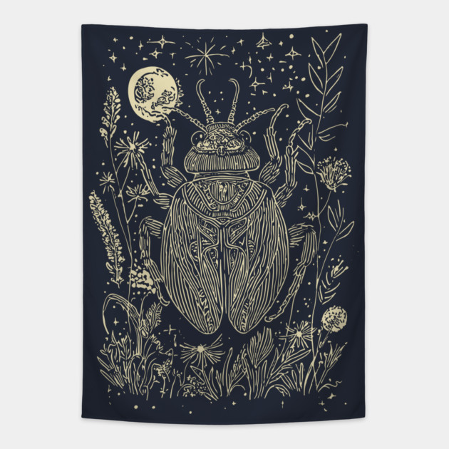 Mystical Scarab Under the Moon – Celestial Egyptian Symbol of Renewal Tapestry by TuncGK