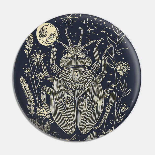 Mystical Scarab Under the Moon – Celestial Egyptian Symbol of Renewal Pin by TuncGK