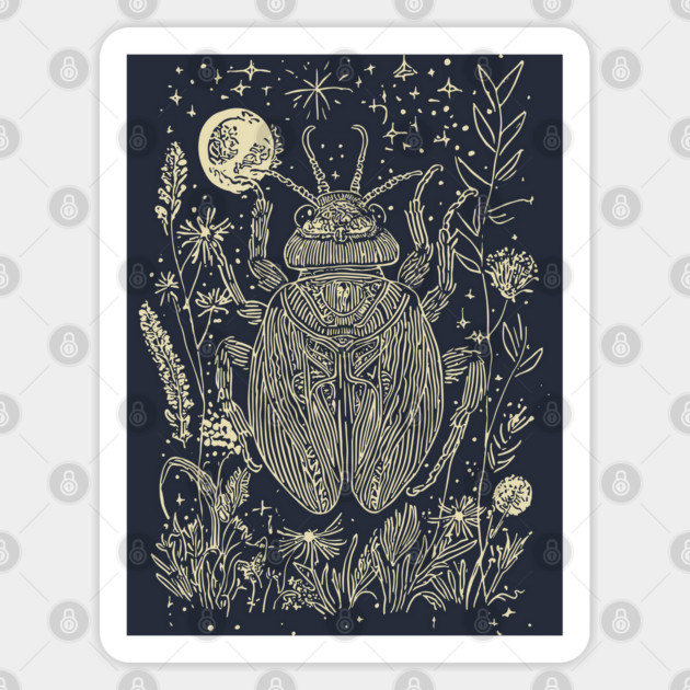 Mystical Scarab Under the Moon – Celestial Egyptian Symbol of Renewal Sticker by TuncGK