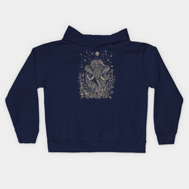 Celestial Mammoth in the Stars – Ancient Giant Under the Moon Kids Hoodie by TuncGK