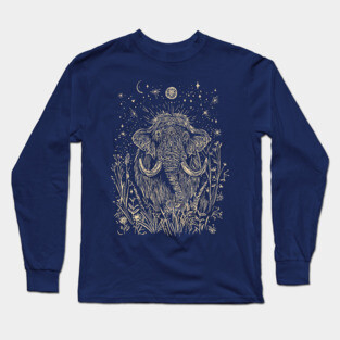 Celestial Mammoth in the Stars – Ancient Giant Under the Moon Long Sleeve T-Shirt