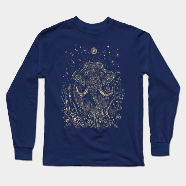 Celestial Mammoth in the Stars – Ancient Giant Under the Moon Long Sleeve T-Shirt by TuncGK