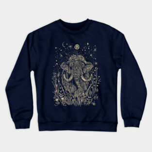 Celestial Mammoth in the Stars – Ancient Giant Under the Moon Crewneck Sweatshirt