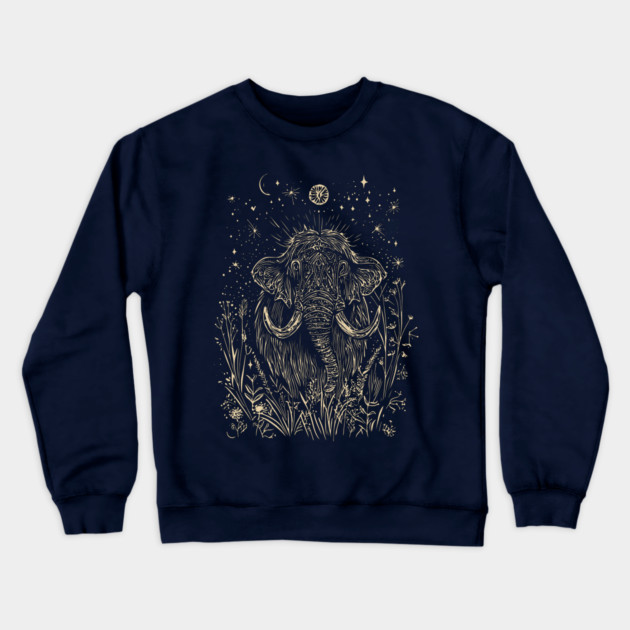 Celestial Mammoth in the Stars – Ancient Giant Under the Moon Crewneck Sweatshirt by TuncGK