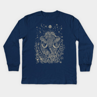 Celestial Mammoth in the Stars – Ancient Giant Under the Moon Kids Long Sleeve T-Shirt