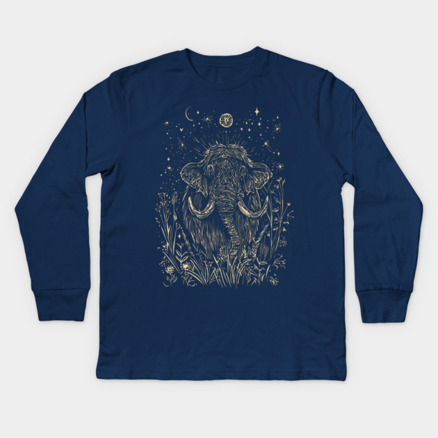 Celestial Mammoth in the Stars – Ancient Giant Under the Moon Kids Long Sleeve T-Shirt by TuncGK