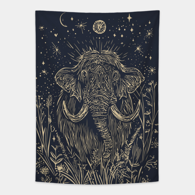 Celestial Mammoth in the Stars – Ancient Giant Under the Moon Tapestry by TuncGK