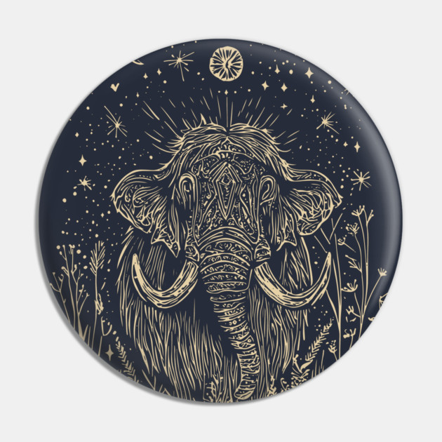 Celestial Mammoth in the Stars – Ancient Giant Under the Moon Pin by TuncGK