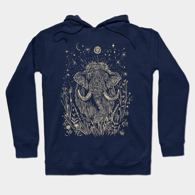 Celestial Mammoth in the Stars – Ancient Giant Under the Moon Hoodie by TuncGK
