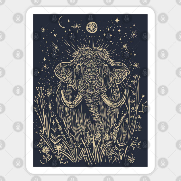 Celestial Mammoth in the Stars – Ancient Giant Under the Moon Sticker by TuncGK