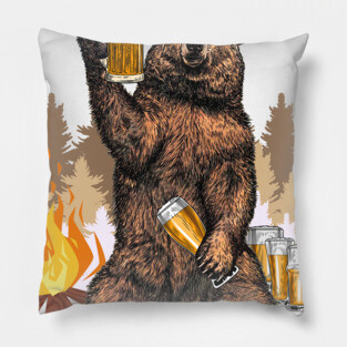 Drinking Bear  beer drinking tee Pillow