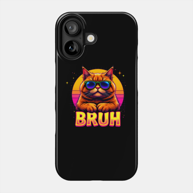 "Bruh" Cat: Retro Sunset Vibes Phone Case by MakerMind8.2