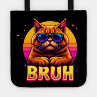 "Bruh" Cat: Retro Sunset Vibes Tote