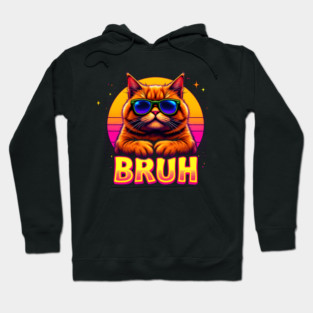 "Bruh" Cat: Retro Sunset Vibes Hoodie